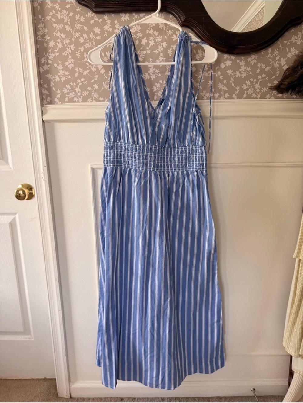 Old Navy Coastal Blue White Striped Midi Tank Dress Medium Beach Weekend Casual